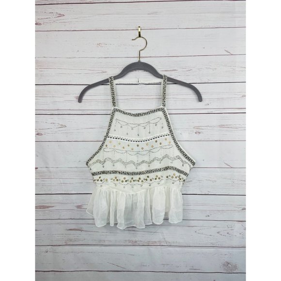 Free People Camille Embroidered Bead Crop NWT XS - Picture 1 of 7